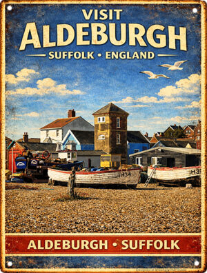 Aldeburgh fishing boat handmade aluminium tin sign by Shepherd Hut Studio