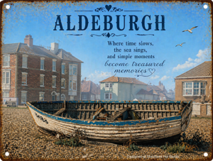 Aldeburgh fishing boat handmade aluminium tin sign by Shepherd Hut Studio
