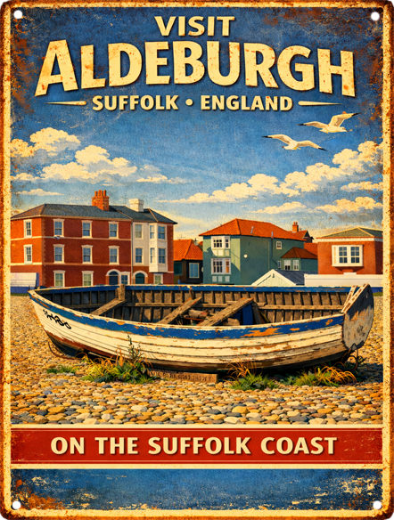 Aldeburgh fishing boat handmade aluminium tin sign by Shepherd Hut Studio