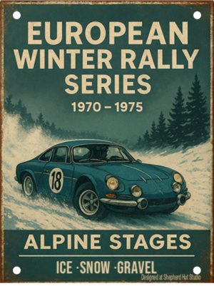 European Winter Rally Series Tin Sign | Alpine Stages Classic Rally Wall Art | Handmade Aluminium Sign