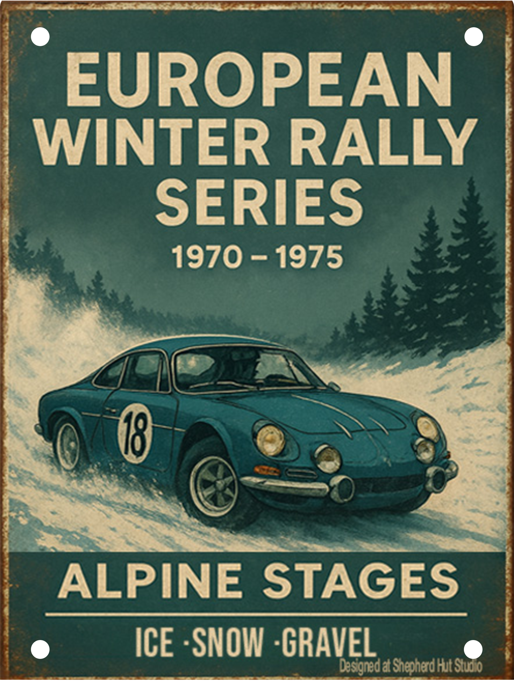 European Winter Rally Series Tin Sign | Alpine Stages Classic Rally Wall Art | Handmade Aluminium Sign