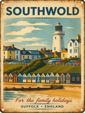 Enjoy the Seaside family holiday handmade aluminium tin sign with vintage British seaside design by Shepherd Hut Studio