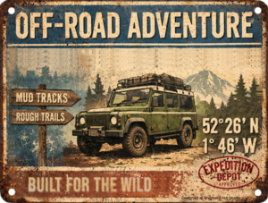 off road adventure built for the wild handmade aluminium tin sign by Shepherd Hut Studio
