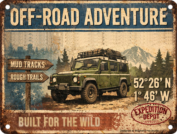 off road adventure built for the wild handmade aluminium tin sign by Shepherd Hut Studio