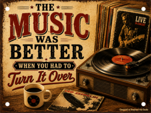 Music Was Better retro vinyl record player aluminium tin sign